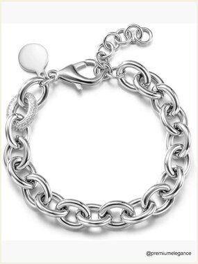 Dainty Silver Beaded Stackable Bracelet, Trendy Charm Link Chain Bracelet for